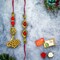 Pearl Traditional Lumba Rakhi for Brother and Bhabhi Designer Fancy Bracelet Couple Rakhi for Bhaiya Brother Bhai Rakhi for Brother Gift Hamper Roli Chawal